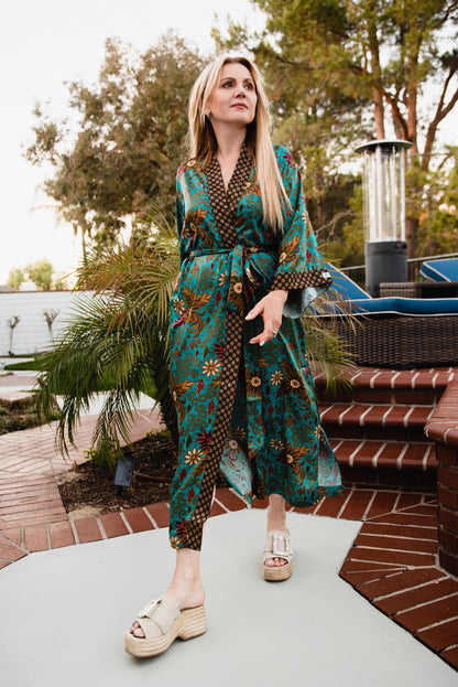 Handmade Silk Blend Kimono Robe: Bali Batik Kaftan
