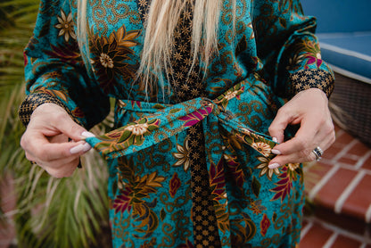 Handmade Silk Blend Kimono Robe: Bali Batik Kaftan