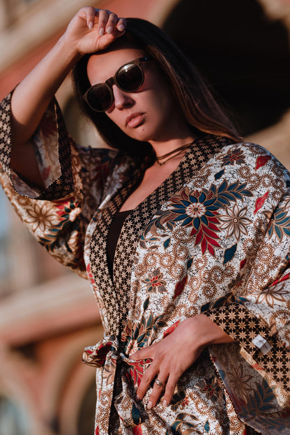 Boho Luxurious Bali Batik Silk Kimono Robe - Boho Chic Resort Wear for Women-short kimono robe