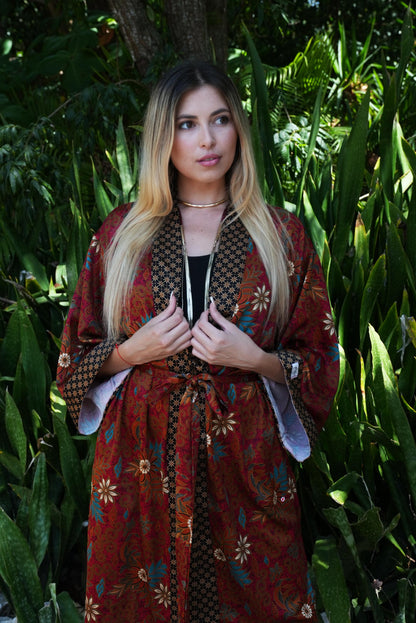 Chic Bohemian Bali Silk Kimono Robe  Exquisite Women Robe, Luxury Gift Robes for Women ,Boho Handmade Bali Kimono, Luxury Christmas Gift.