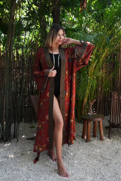 Chic Bohemian Bali Silk Kimono Robe  Exquisite Women Robe, Luxury Gift Robes for Women ,Boho Handmade Bali Kimono, Luxury Christmas Gift.