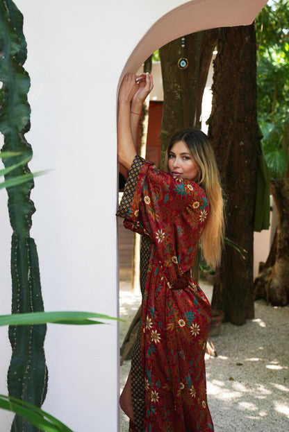 Chic Bohemian Bali Silk Kimono Robe  Exquisite Women Robe, Luxury Gift Robes for Women ,Boho Handmade Bali Kimono, Luxury Christmas Gift.