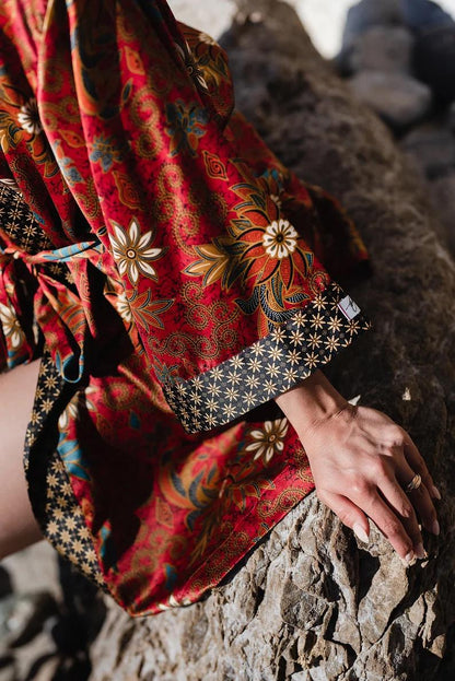 Chic Bohemian Bali Silk Kimono Robe  Exquisite Women Robe, Luxury Gift Robes for Women ,Boho Handmade Bali Kimono, Luxury Christmas Gift.
