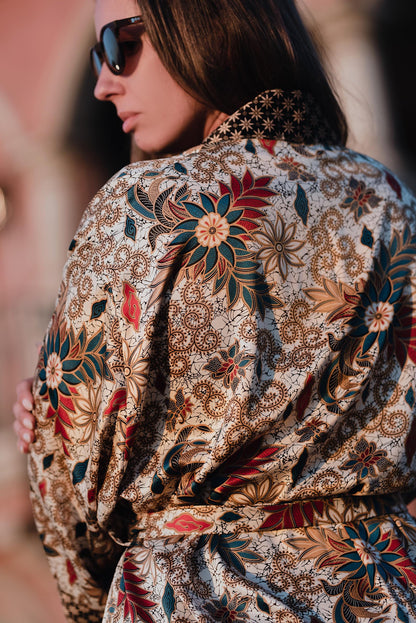 Boho Luxurious Bali Batik Silk Kimono Robe - Boho Chic Resort Wear for Women-short kimono robe