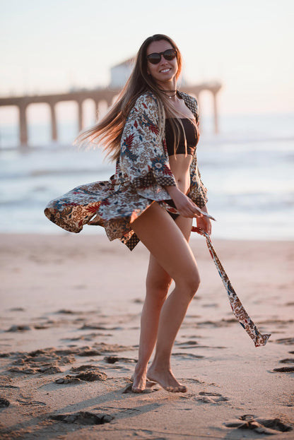 Boho Luxurious Bali Batik Silk Kimono Robe - Boho Chic Resort Wear for Women-short kimono robe