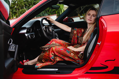 Red Floral Silk Kimono Robe Long for Women -Long Silk Boho Kimono Robe Pajamas Christmas Gift - Soft and Comfortable Robe Gift for Wife Mom