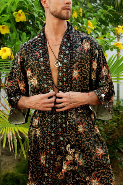 Boho Kimono Robe long Set for Men  Luxury Bali Loungewear with Boxers  Japanese Style Batik Print  Lightweight Summer Robe Christmas  Gift