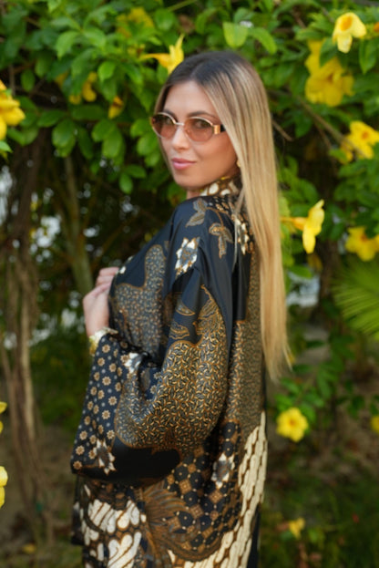 Boho Girl kimono Set, Black silk -bland Set , Festival Clothing, Gift robe