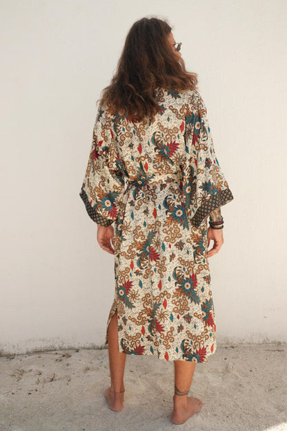 Boho Mens Batik Kimono Robe  long Handmade Lightweight Silk Blend Bali Robe  Japanese Style Kimono for Him Unique Groomsmen  Birthday Gift