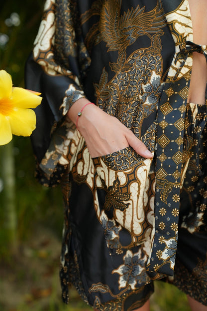 Boho Girl kimono Set, Black silk -bland Set , Festival Clothing, Gift robe