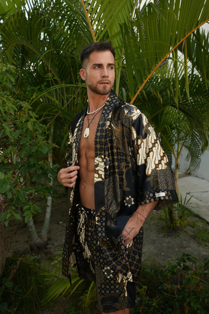 Men's Batik Silk Blend Kimono Robe & Boxer Set: Handmade Bali Loungewear