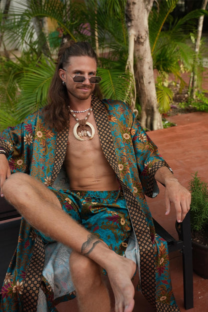 Handmade Bali Silk Blend Batik Kimono Robe - Music Festival Style