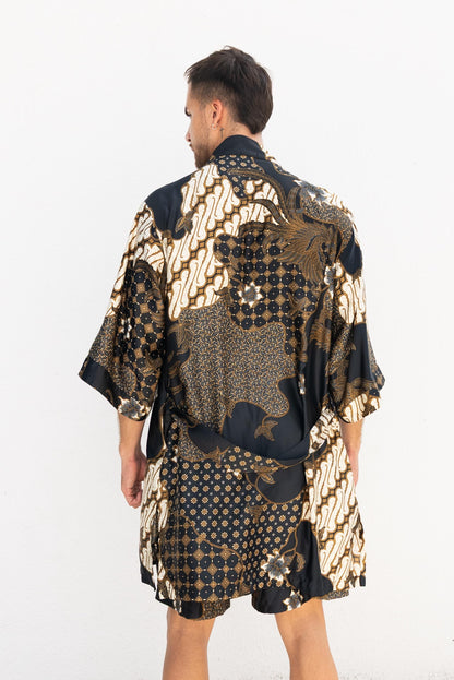 Men's Batik Silk Blend Kimono Robe & Boxer Set: Handmade Bali Loungewear