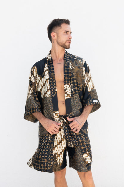 Men's Batik Silk Blend Kimono Robe & Boxer Set: Handmade Bali Loungewear