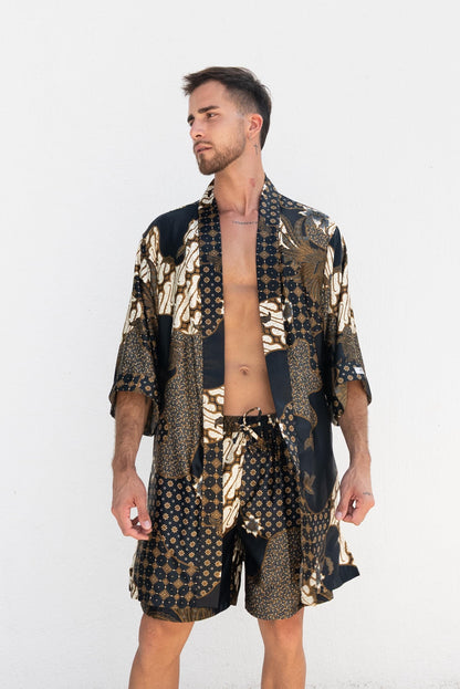 Men's Batik Silk Blend Kimono Robe & Boxer Set: Handmade Bali Loungewear