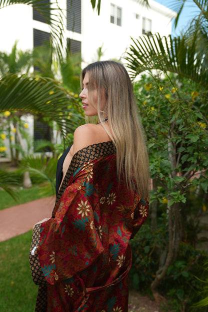 Girl Blue Silk Kimono Robe Set +boxers : Polynesian Batik, Gift-Ready