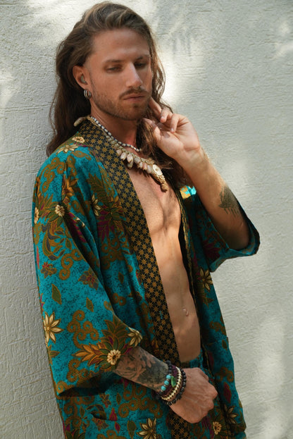 Handmade Bali Silk Blend Batik Kimono Robe - Music Festival Style