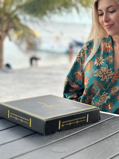 Silk Baige Kimono Robe Set: Polynesian Batik, Gift-Ready