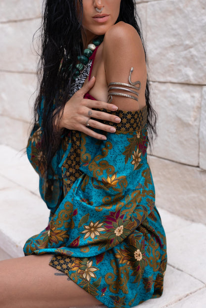 Matching Couple Kimono Robe Set: Silk Blend Batik Loungewear