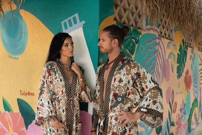 Festival kimono Robe , silk bland  of 2  kimons,  Robe for couples- Luxury Gift for Christmas -Gift for Valentines Day.