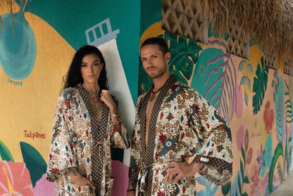 Festival kimono Robe , silk bland  of 2  kimons,  Robe for couples- Luxury Gift for Christmas -Gift for Valentines Day.