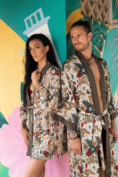 Festival kimono Robe , silk bland  of 2  kimons,  Robe for couples- Luxury Gift for Christmas -Gift for Valentines Day.