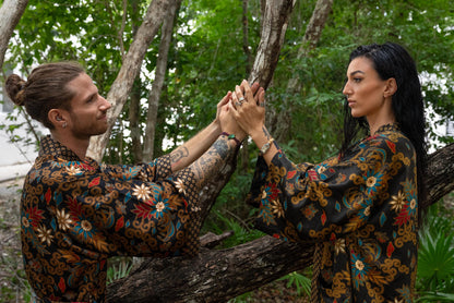 Luxury Pajamas for Resort , Boho Bali silk bland  of 2  kimons,  Robe for couples - Festival kimono robe -Gift for Valentines Day.