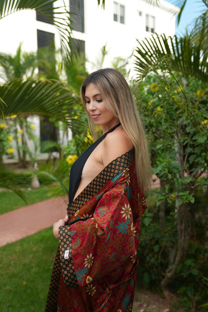 Girl Blue Silk Kimono Robe Set +boxers : Polynesian Batik, Gift-Ready