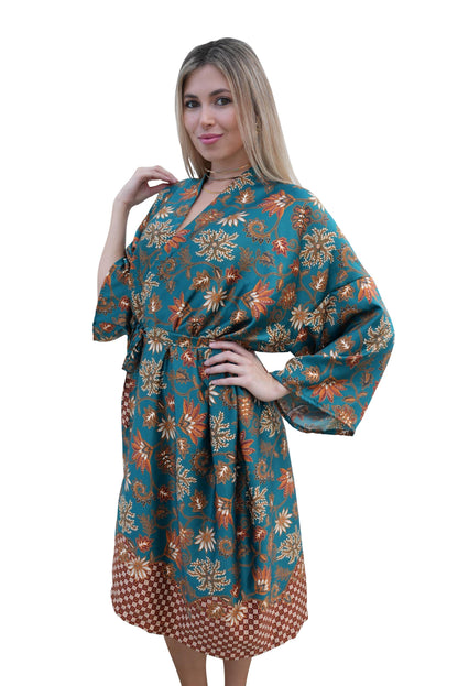 Pink  Atlas Polyester  Kimono Robe: Boho Bali Loungewear ,FREE SIZE