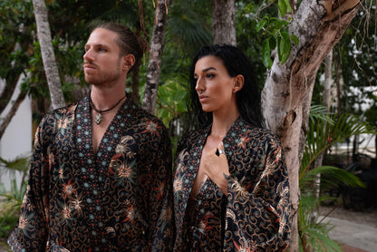 Boho Bali silk bland  of 2  kimons,  Robe for couples- Luxury Pajamas - Festival kimono robe -Gift for Valentines Day.