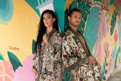 Festival kimono Robe , silk bland  of 2  kimons,  Robe for couples- Luxury Gift for Christmas -Gift for Valentines Day.