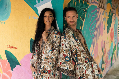 Festival kimono Robe , silk bland  of 2  kimons,  Robe for couples- Luxury Gift for Christmas -Gift for Valentines Day.