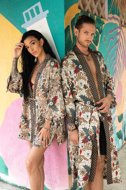 Festival kimono Robe , silk bland  of 2  kimons,  Robe for couples- Luxury Gift for Christmas -Gift for Valentines Day.