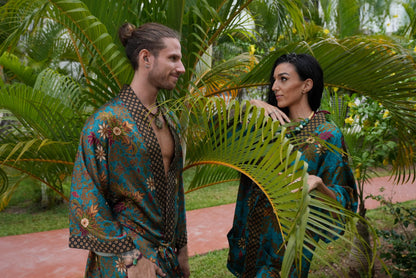 Festival kimono Robe , silk bland  of 2  kimons,  Robe for couples- Luxury Gift for Christmas -Gift for Valentines Day.