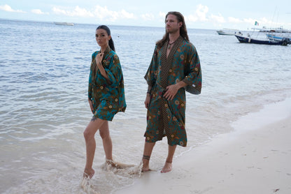 Festival kimono Robe , silk bland  of 2  kimons,  Robe for couples- Luxury Gift for Christmas -Gift for Valentines Day.