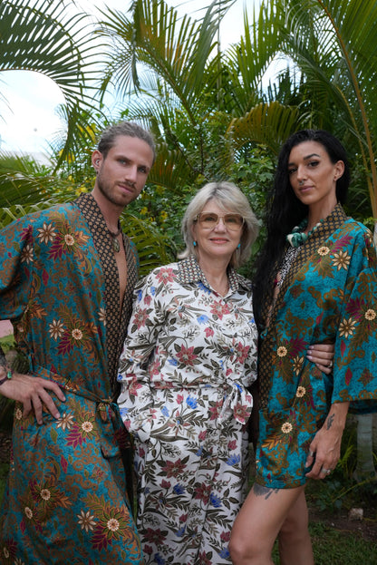 Luxury Pajamas for Resort , Boho Bali silk bland  of 2  kimons,  Robe for couples - Festival kimono robe -Gift for Valentines Day.
