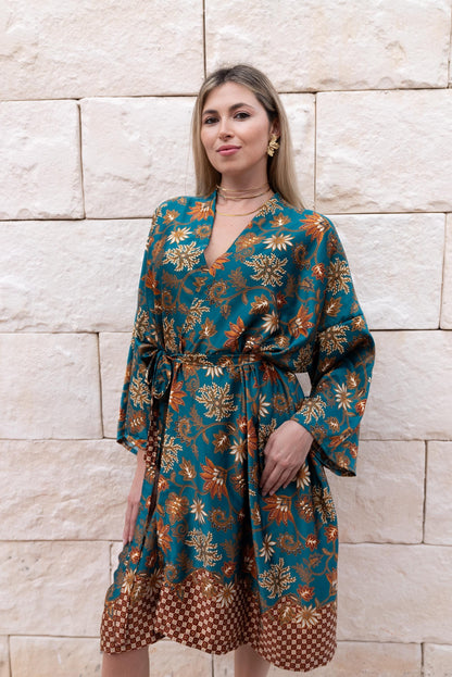 Pink  Atlas Polyester  Kimono Robe: Boho Bali Loungewear ,FREE SIZE