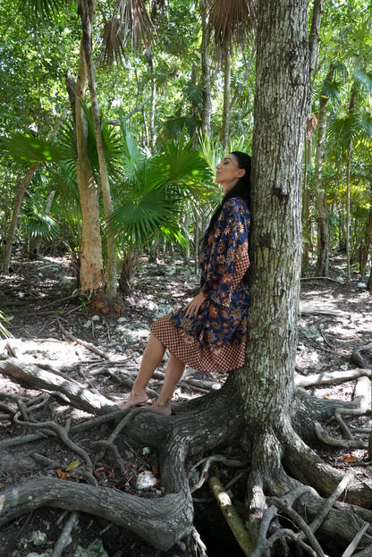 Navy Blue  Atlas Polyester  Kimono Robe: Boho Bali spirit style ,FREE SIZE, Festival Clothing, Gift for Women