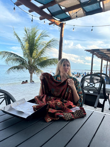 Red Floral Kimono Robe: Boho Bali Style, S-XXL ,