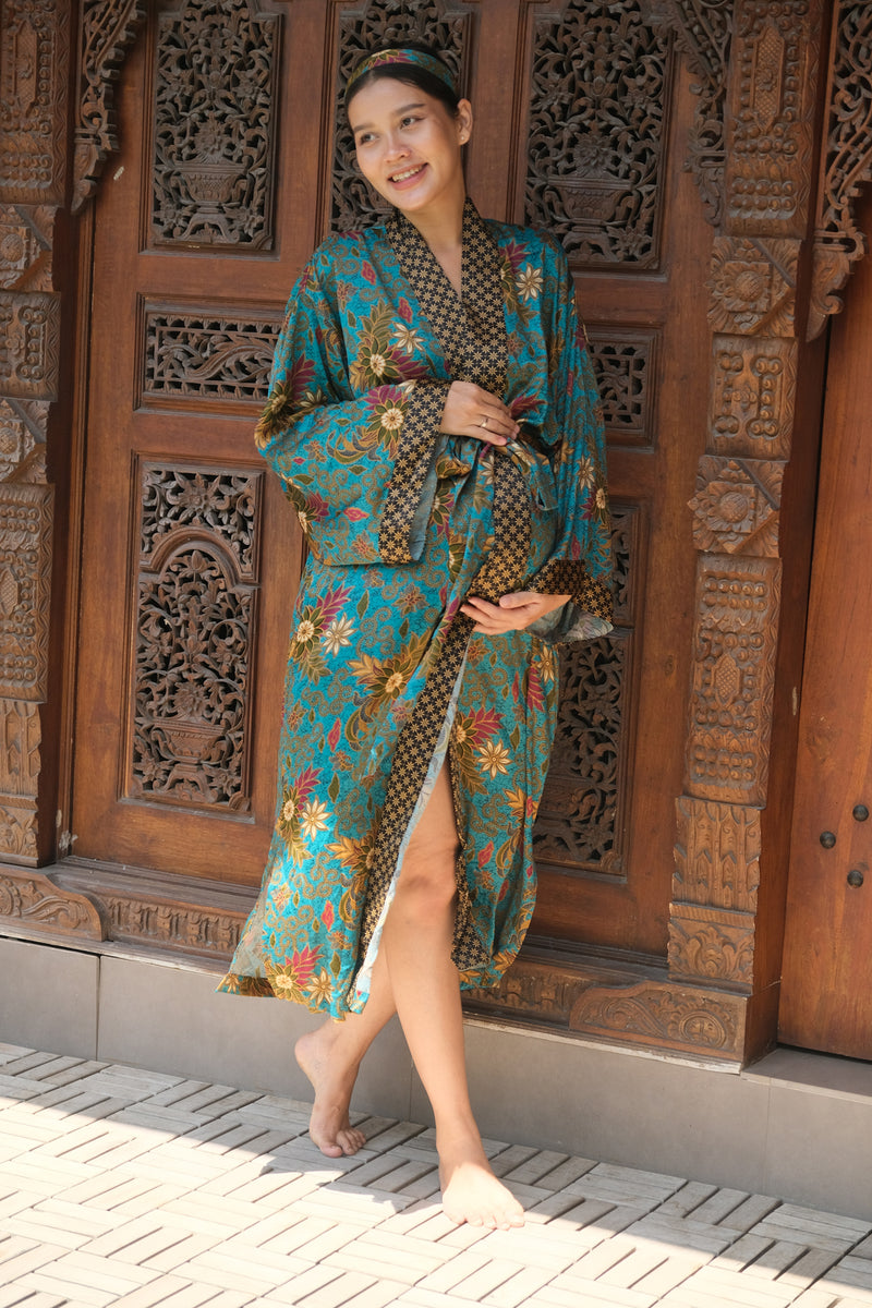 Teal Bali Future Mom Kimono Long