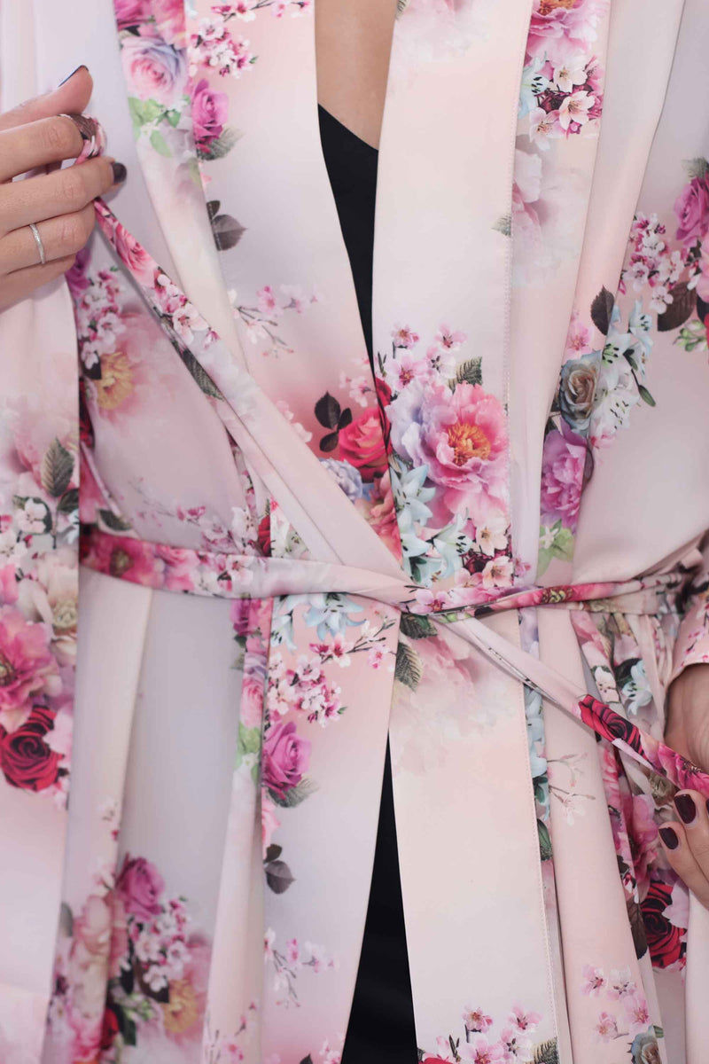 Kimono  Robe Long Flower Pink